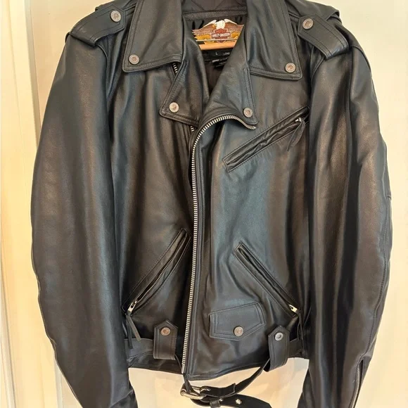 VINTAGE PRISTINE Harley-Davidson Black Leather Motorcycle Jacket - Picture 1 of 12